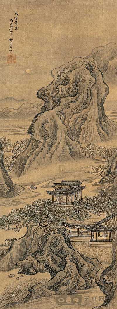 袁江 1756年作 天香书屋 立轴 79.5×30cm
